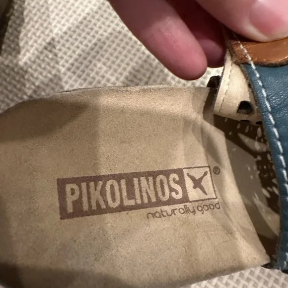 Pikolinos Mahon Blue Laser-Cut Leather Slingback Wedge Sandals Size 39 (US 8.5) - Picture 6 of 12